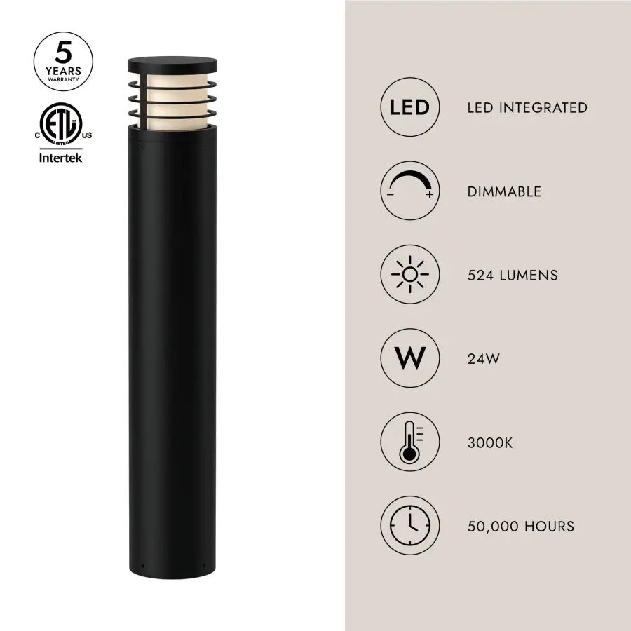 Blaine 37" Exterior Bollard in Matte Black - Image 3