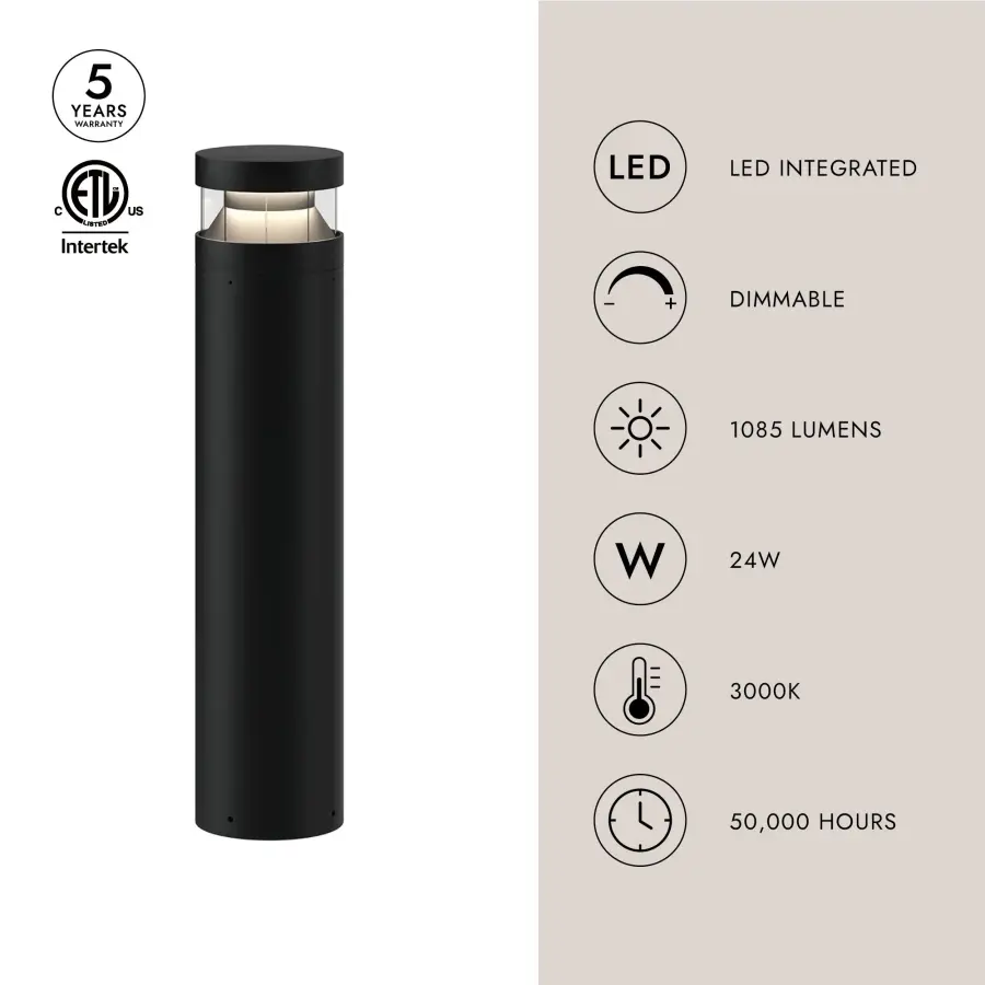 Windermere 28" Exterior Bollard in Matte Black - Image 3