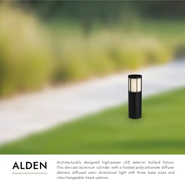 The Alden 20" bollard combines architectural design with high-power LED technology, delivering 360-degree diffused lighting perfect for walkways and outdoor spaces. Its durable die-cast aluminum construction ensures longevity. - alternate view