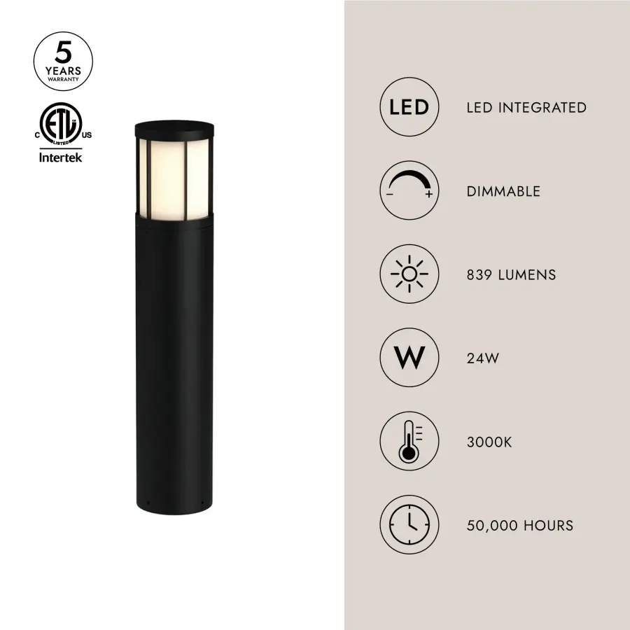 Alden 31-Inch Exterior Bollard in Matte Black - Image 4