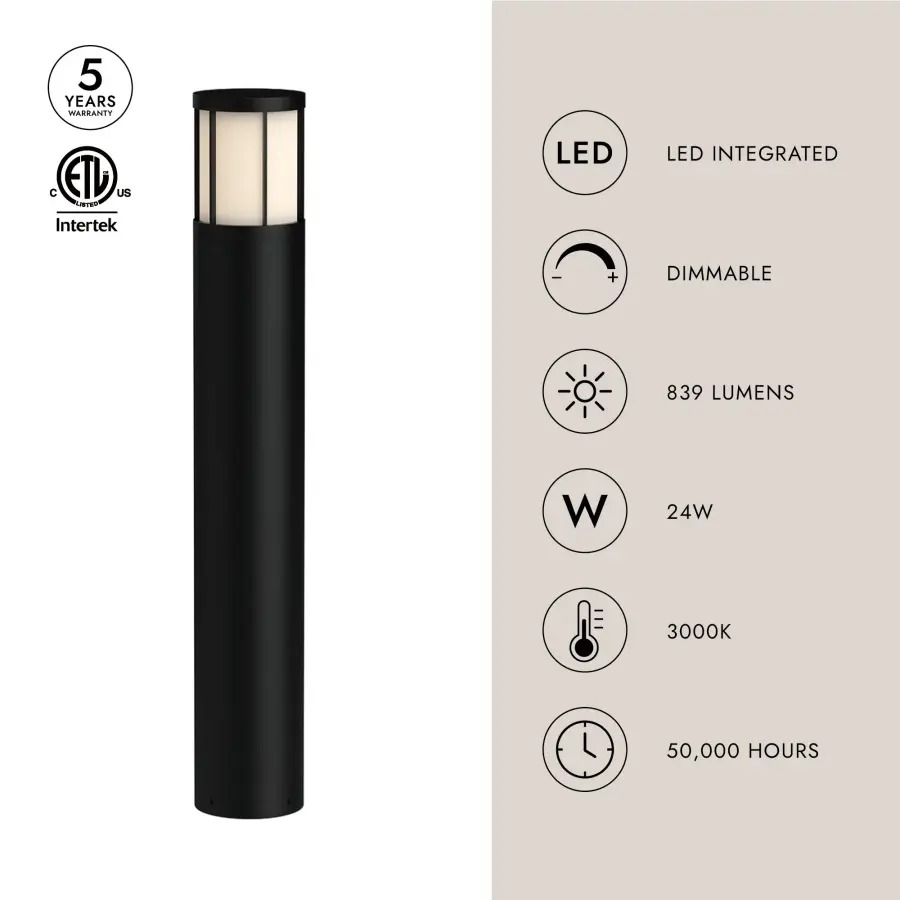 Alden 41-Inch Exterior Bollard in Matte Black - Image 3