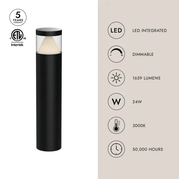 Hanover 30" Exterior Bollard in Matte Black - Image 3