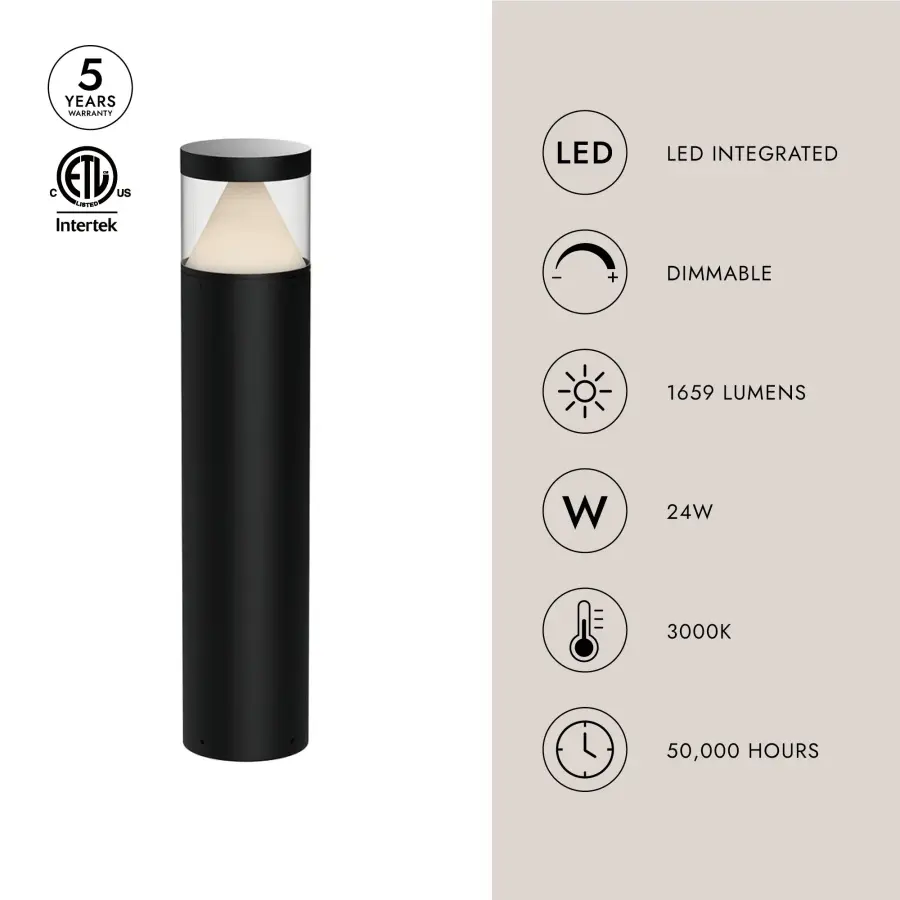 Hanover 30" Exterior Bollard in Matte Black - Image 3
