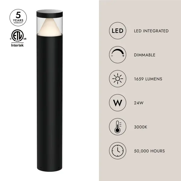Hanover 40" Exterior LED Bollard in Matte Black - Image 3