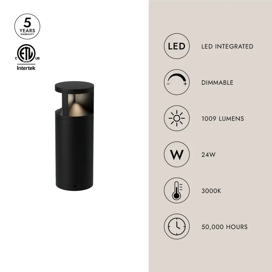 Glen 17" Exterior Bollard in Matte Black - Image 3