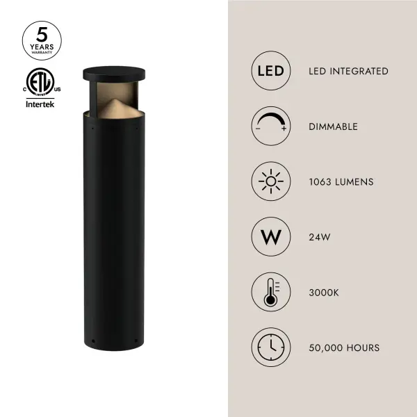 Dover 29" Exterior Bollard in Matte Black - Image 4