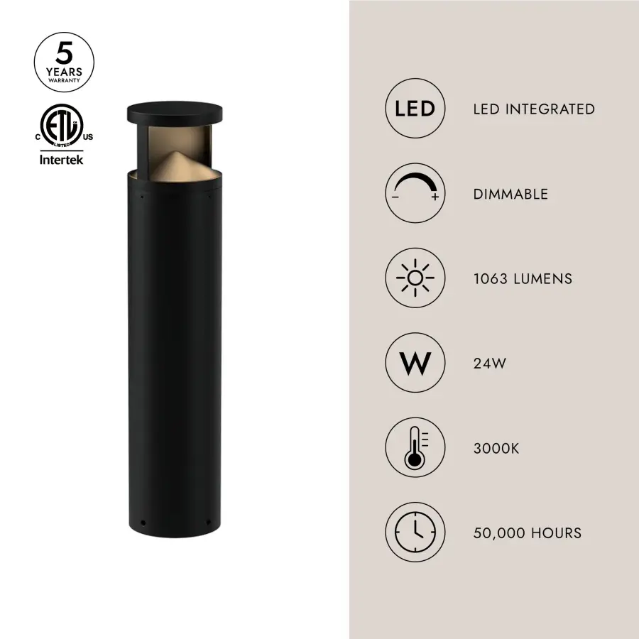 Dover 29" Exterior Bollard in Matte Black - Image 4