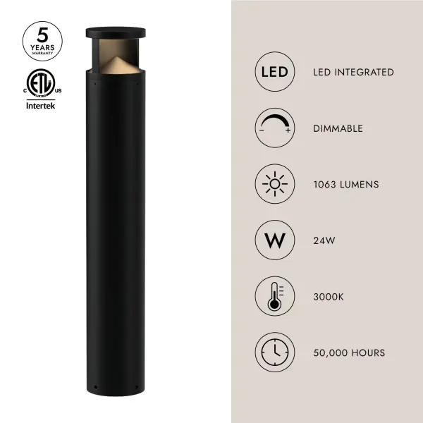 Dover 39" Exterior LED Bollard in Matte Black - Image 3