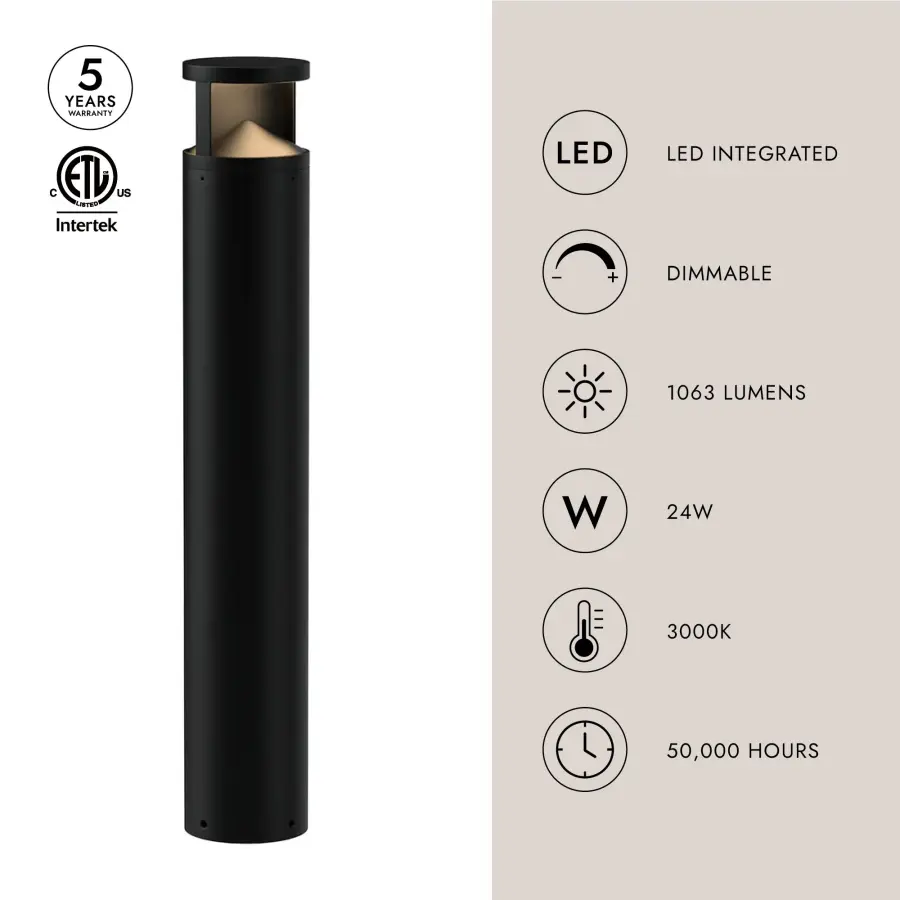 Dover 39" Exterior LED Bollard in Matte Black - Image 3