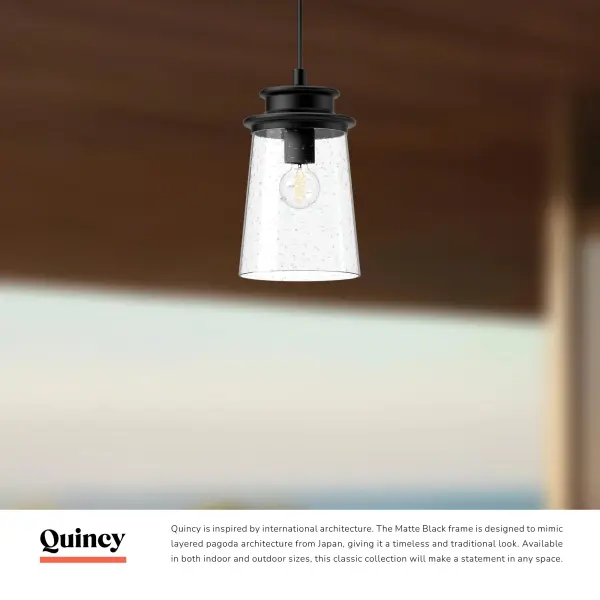 Quincy 6-Inch Exterior Pendant in Textured Black with Clear Bubble Glass - Image 4