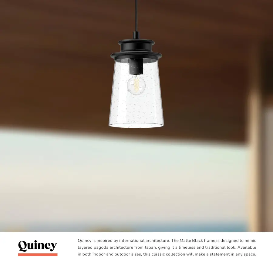 Quincy 6-Inch Exterior Pendant in Textured Black with Clear Bubble Glass - Image 4