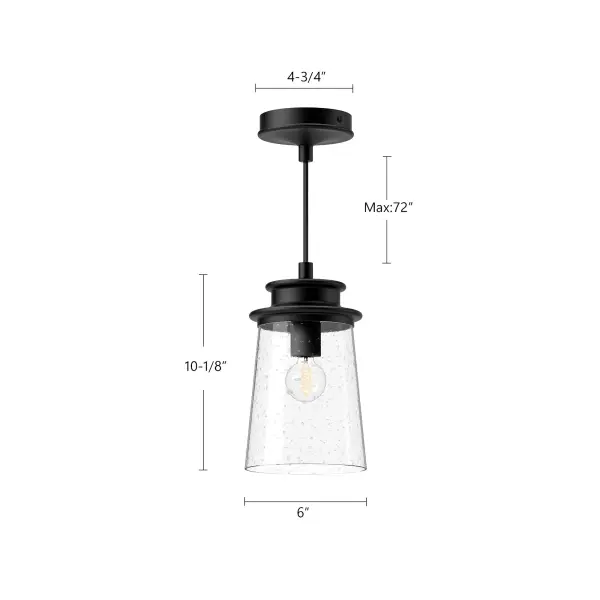 Quincy 6-Inch Exterior Pendant in Textured Black with Clear Bubble Glass - Image 5