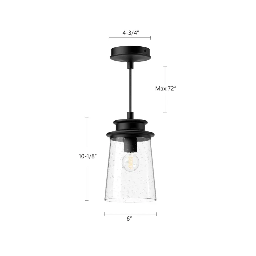 Quincy 6-Inch Exterior Pendant in Textured Black with Clear Bubble Glass - Image 5