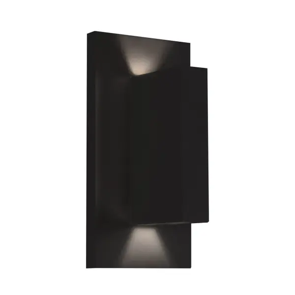 The Vista wall sconce delivers architectural sophistication with its clean perpendicular design and distinctive V-shaped light pattern. Integrated LED technology and weather-resistant construction make it ideal for modern outdoor spaces.