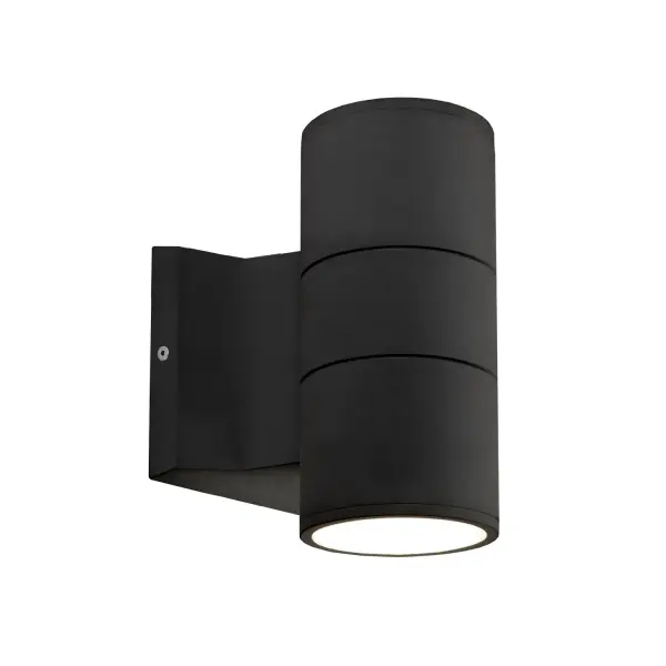 The Lund 7-inch exterior wall sconce combines sleek modern design with high-powered LED technology. Its die-cast aluminum cylinder housing in matte black delivers durable, weather-resistant performance with elegant up/down lighting.