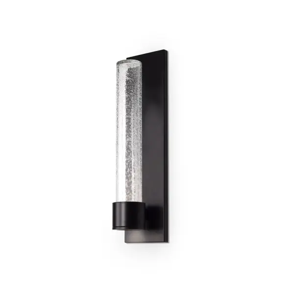 The Copenhagen wall sconce combines clean geometric lines with highly detailed translucent glass for a refined outdoor lighting solution. Its integrated LED provides warm illumination while the matte black finish adds contemporary elegance.