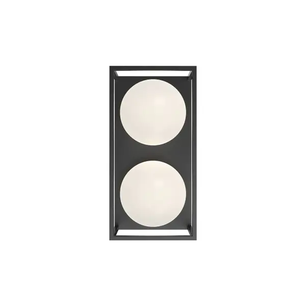 The Amelia wall sconce brings 1920s architectural glamour to your exterior or interior walls with striking geometric design, rich matte black finish, and elegant opal glass accents. Versatile enough for any setting.