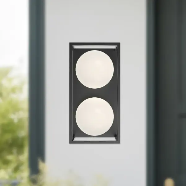 The Amelia wall sconce brings 1920s architectural glamour to your exterior or interior walls with striking geometric design, rich matte black finish, and elegant opal glass accents. Versatile enough for any setting. - alternate view