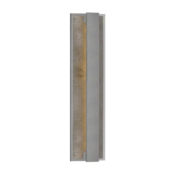 Stone elements and metal join together, resulting in masculine elegance. This exterior wall light consists of a 24 inch long metal rectangle with a stone inlay that is flush against the mounting plane, then another slim metal rectangle is suspended just atop of it. LED glow flows from the concealed inner surface. Caspian is suitable for exterior use. Integrated LED with 3000K Warm White Color Temperature Designed for any indoor or outdoor usage Modern, Contemporary Style with Decorative Details Installation hardware included Easy assembly instructions included in box Dimmable, see specs for detail