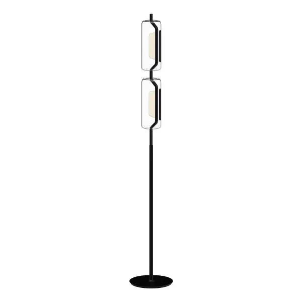 The Hilo floor lamp combines clean modern design with innovative light guide technology for brilliant omni-directional illumination. Its cylindrical glass shades and brushed gold finish create an airy, sophisticated look.