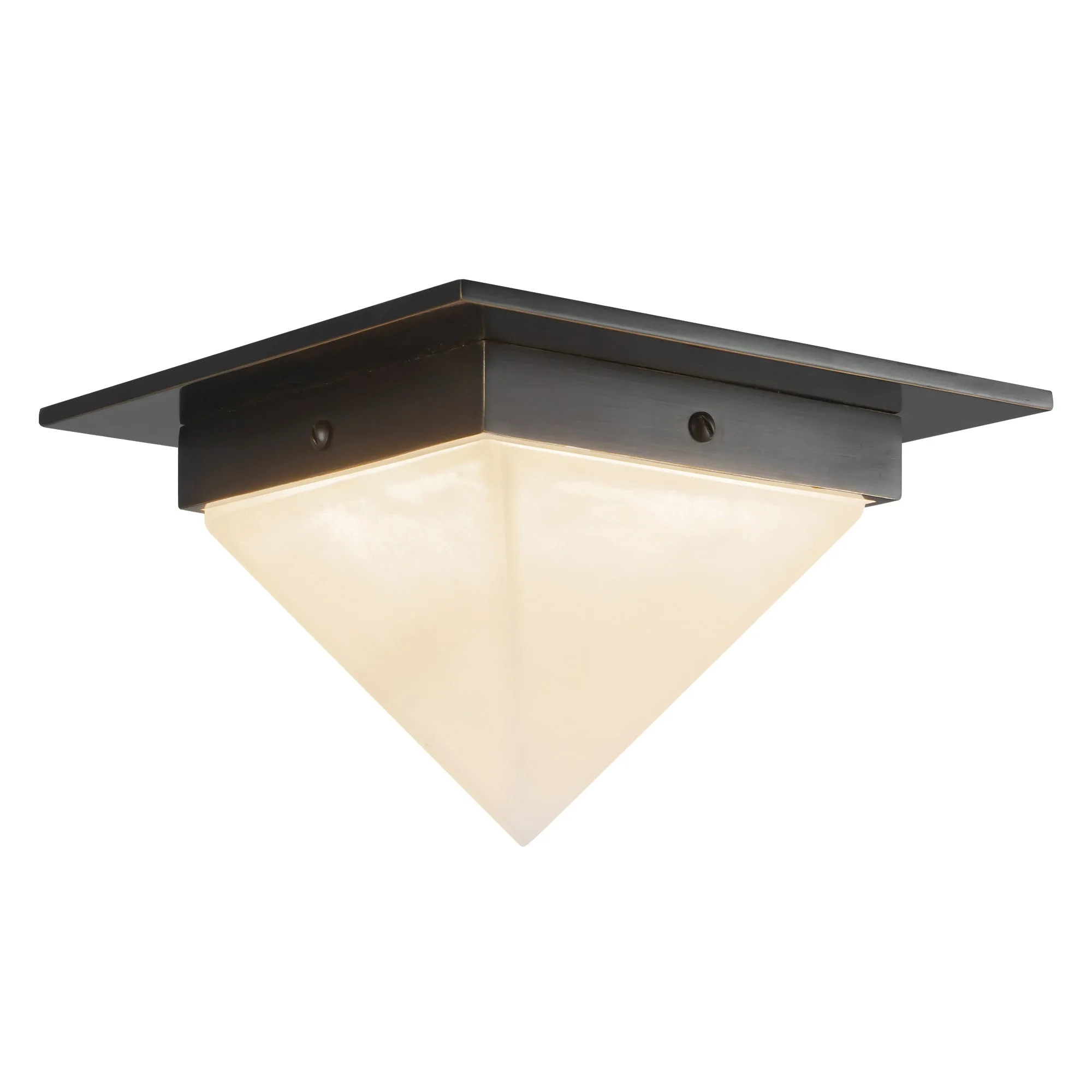 Mineral 4-Inch Flush Mount in Patina Bronze with Amber Ribbed Glass