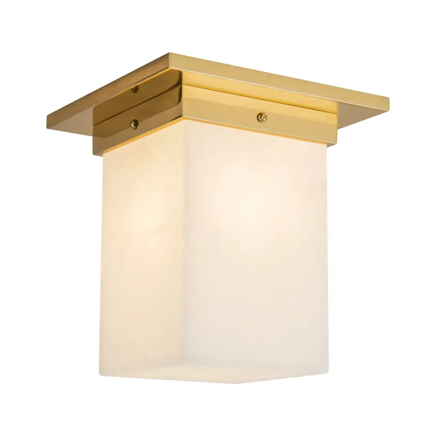 Mineral 8" Flush Mount in Patina Bronze with Amber Ribbed Glass - Image 1