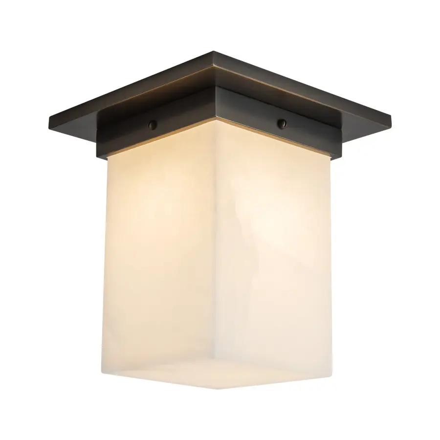 Mineral 8" Flush Mount in Patina Bronze with Amber Ribbed Glass - Image 12