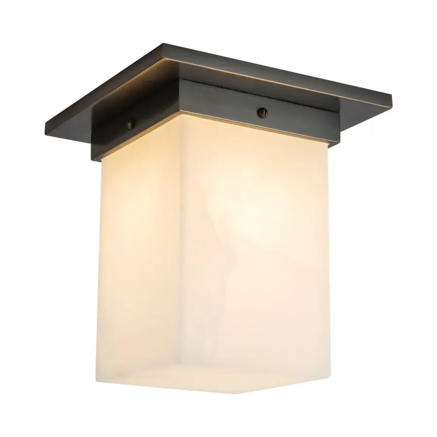 Mineral 8" Flush Mount in Patina Bronze with Amber Ribbed Glass - Image 14