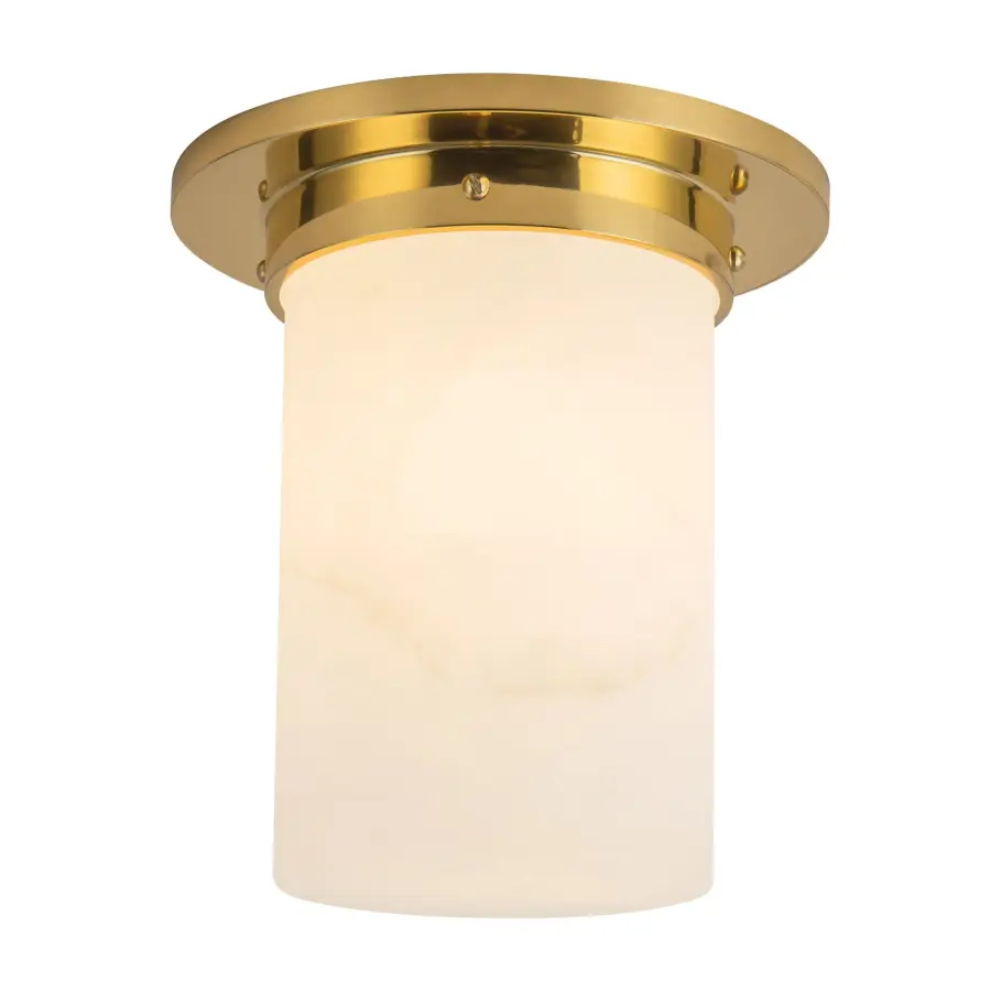 Mineral 8" Flush Mount in Patina Bronze with Amber Ribbed Glass - Image 1