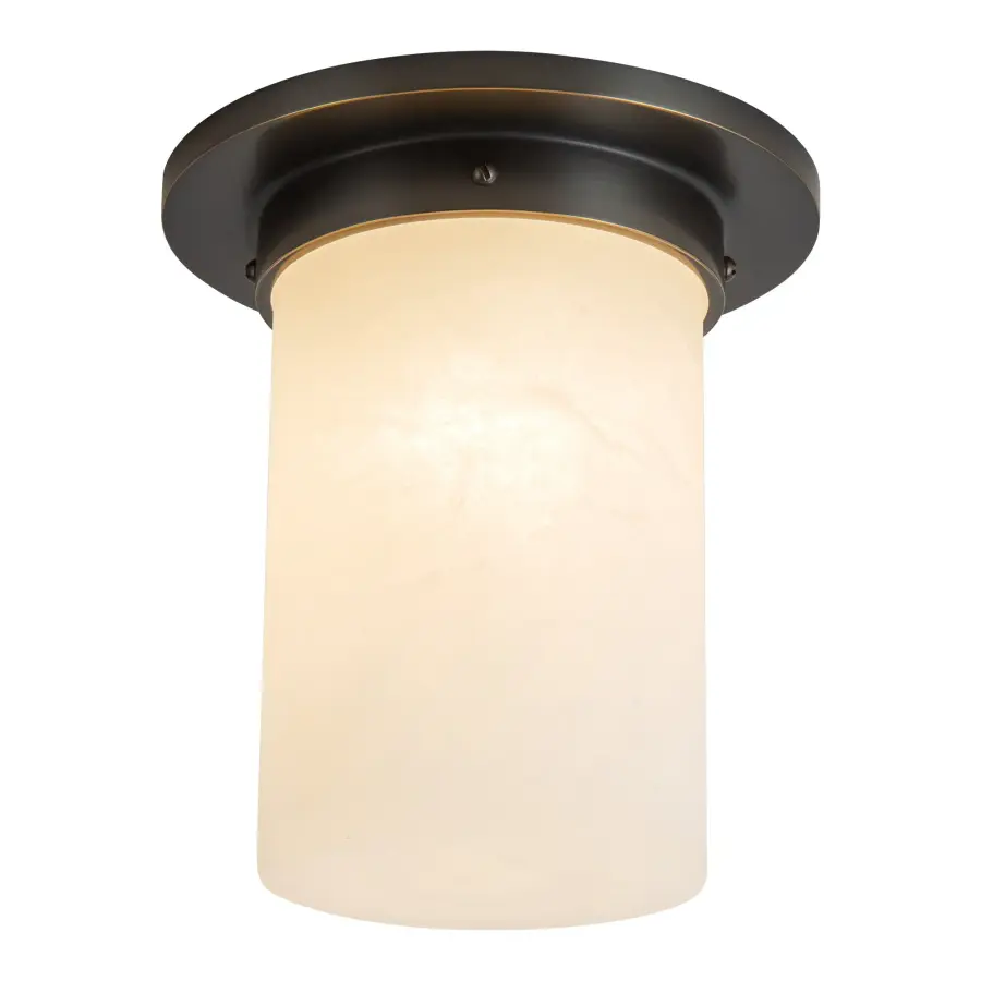 Mineral 8" Flush Mount in Patina Bronze with Amber Ribbed Glass - Image 4