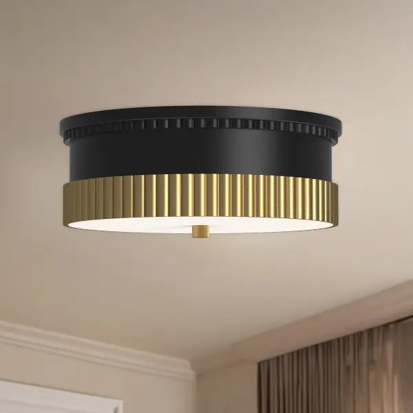 Rue 14-Inch Flush Mount in Matte Black with Brushed Gold - Image 3