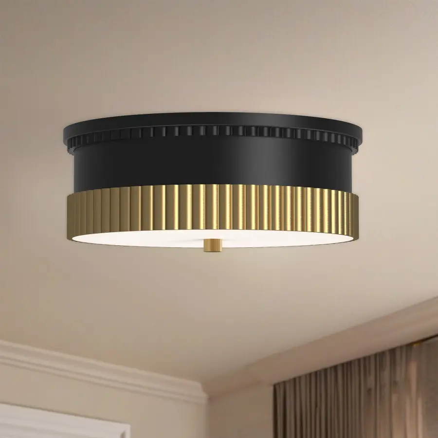 Rue 14-Inch Flush Mount in Matte Black with Brushed Gold - Image 3
