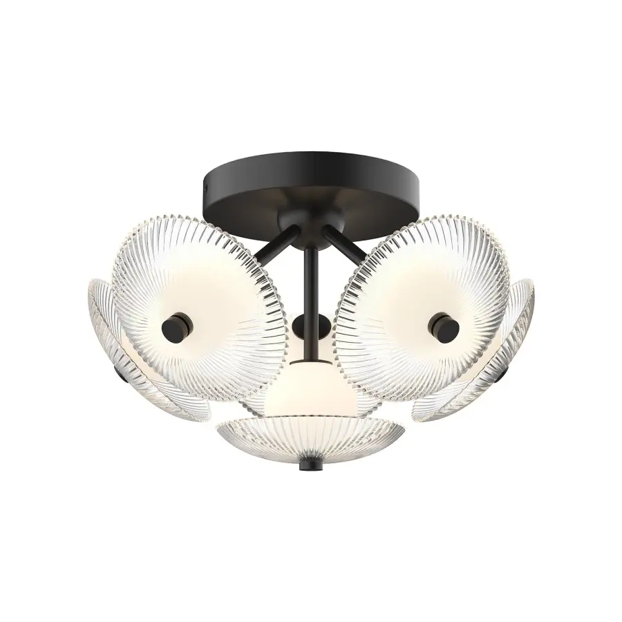 Hera 16-Inch Flush Mount in Matte Black with Clear Ribbed Glass - Image 1