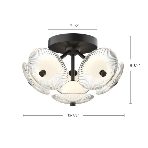Hera 16-Inch Flush Mount in Matte Black with Clear Ribbed Glass - Image 7