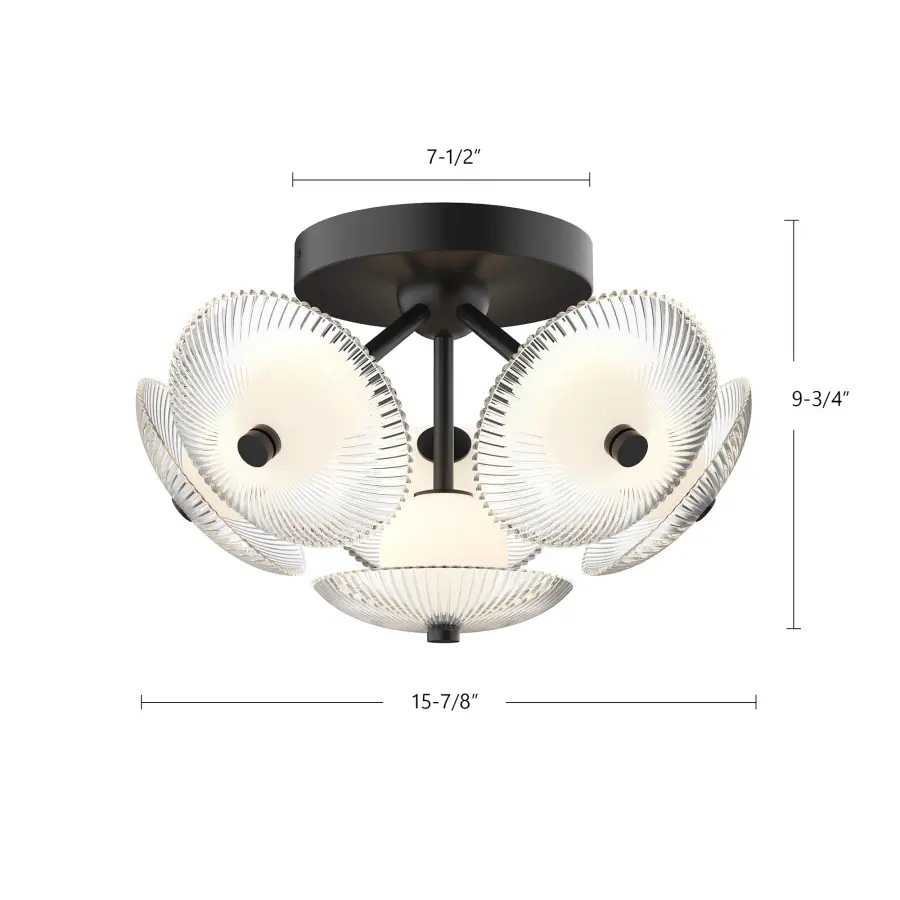 Hera 16-Inch Flush Mount in Matte Black with Clear Ribbed Glass - Image 7