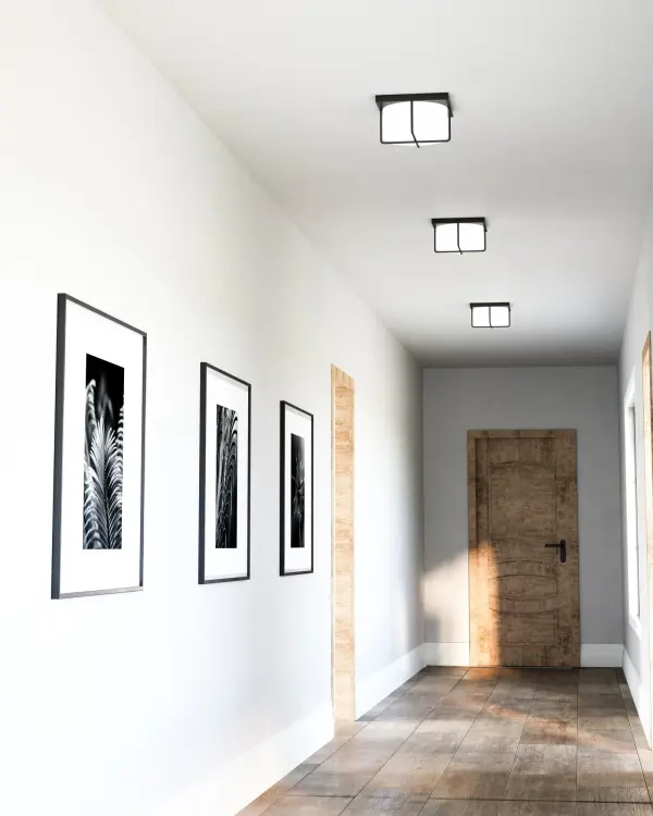 The Regalo 10-inch flush mount combines modern aesthetics with practical functionality. Its opal glass diffuser wrapped in brushed gold metal details creates a sophisticated look perfect for contemporary spaces. - alternate view