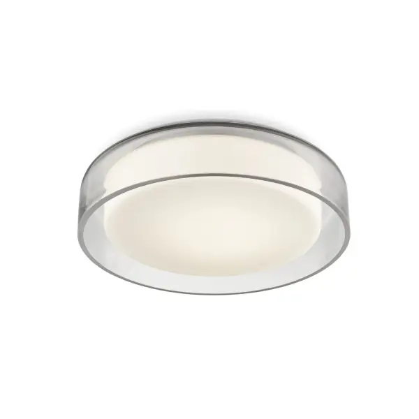 The Aston combines clear glass aesthetics with an opal diffuser for soft, even illumination. Its compact 10-inch profile and integrated 3000K LED make it ideal for hallways, entryways, and smaller spaces needing modern style.