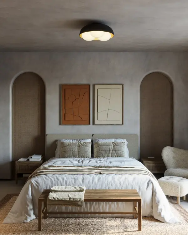 The Robyn flush mount brings organic charm with its bird's nest-inspired design featuring three opal glass diffusers that resemble glowing eggs. Perfect for low-ceiling spaces needing decorative warmth. - alternate view