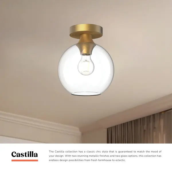 Castilla 8-Inch Flush Mount in Aged Gold with Clear Glass - Image 9