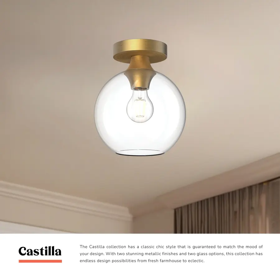 Castilla 8-Inch Flush Mount in Aged Gold with Clear Glass - Image 9