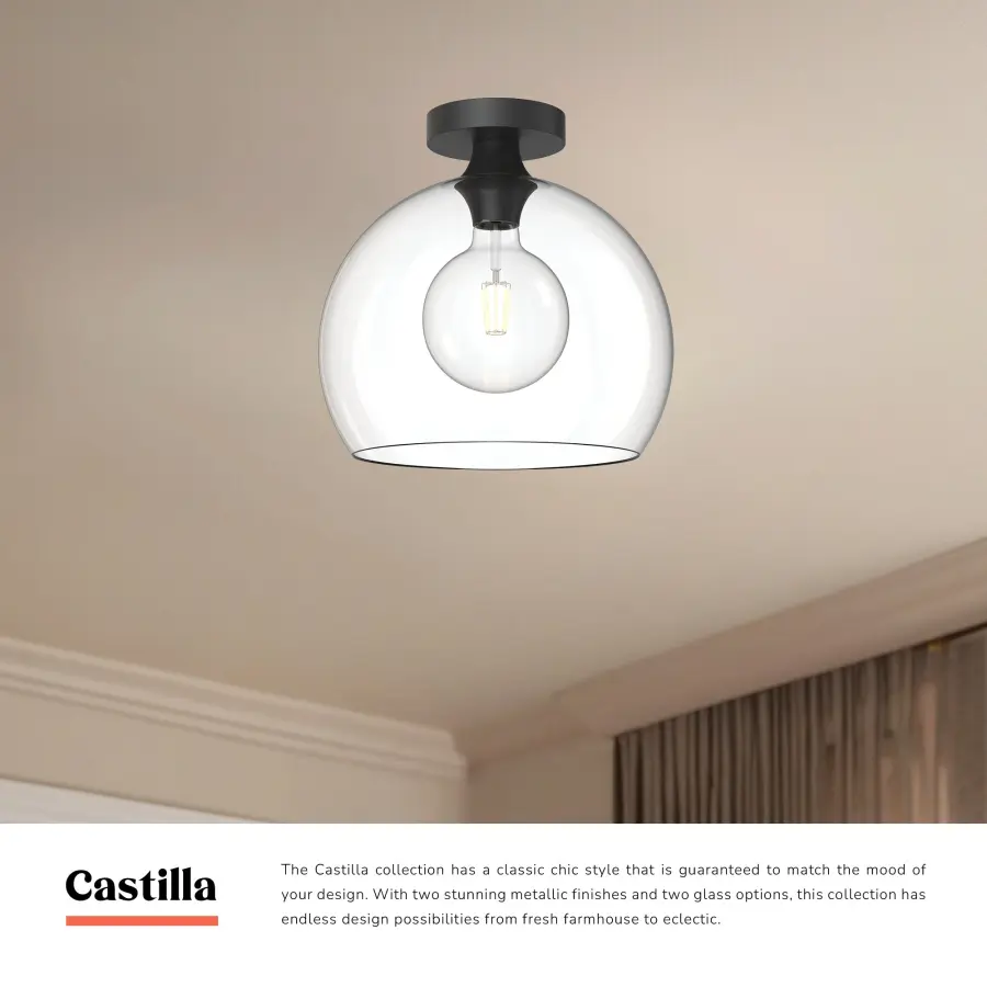 Castilla 12-Inch Flush Mount in Matte Black with Clear Glass - Image 5