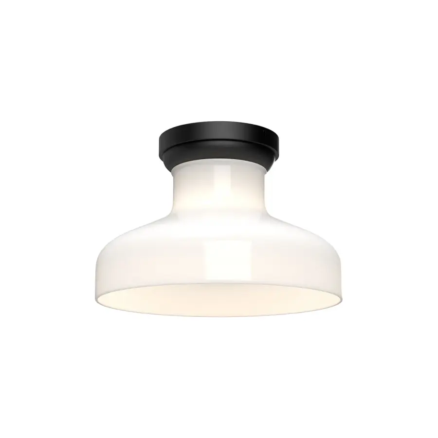 Westlake 11-Inch Flush Mount in Matte Black with Glossy Opal Glass - Image 1