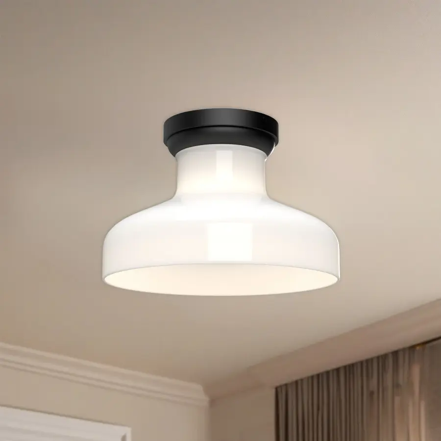 Westlake 11-Inch Flush Mount in Matte Black with Glossy Opal Glass - Image 3