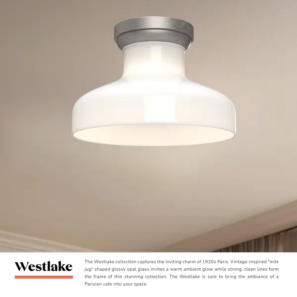Westlake 11-Inch Flush Mount in Matte Black with Glossy Opal Glass - Image 6