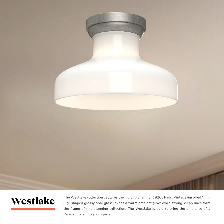 Westlake 11-Inch Flush Mount in Matte Black with Glossy Opal Glass - Image 6