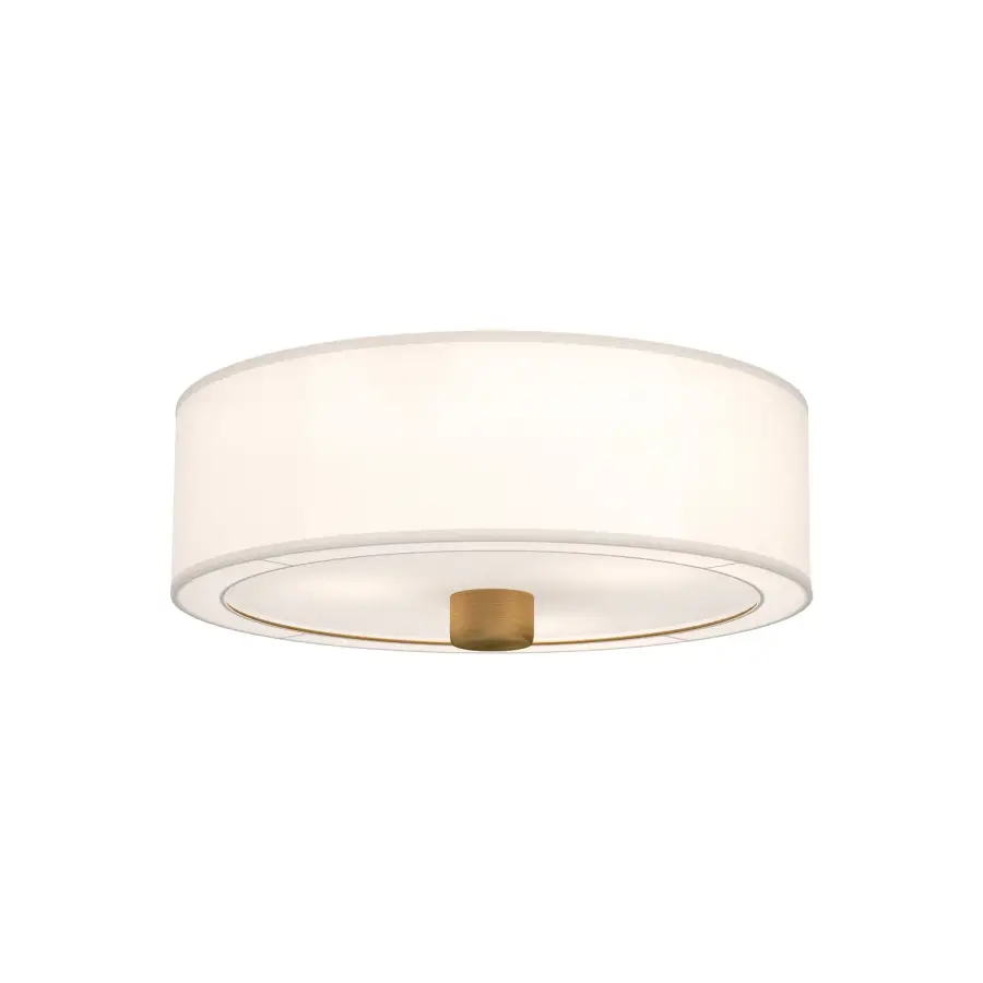 Theo 24-Inch Flush Mount in Aged Gold with White Linen Shade - Image 1