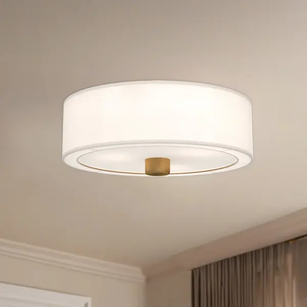 Theo 24-Inch Flush Mount in Aged Gold with White Linen Shade - Image 3