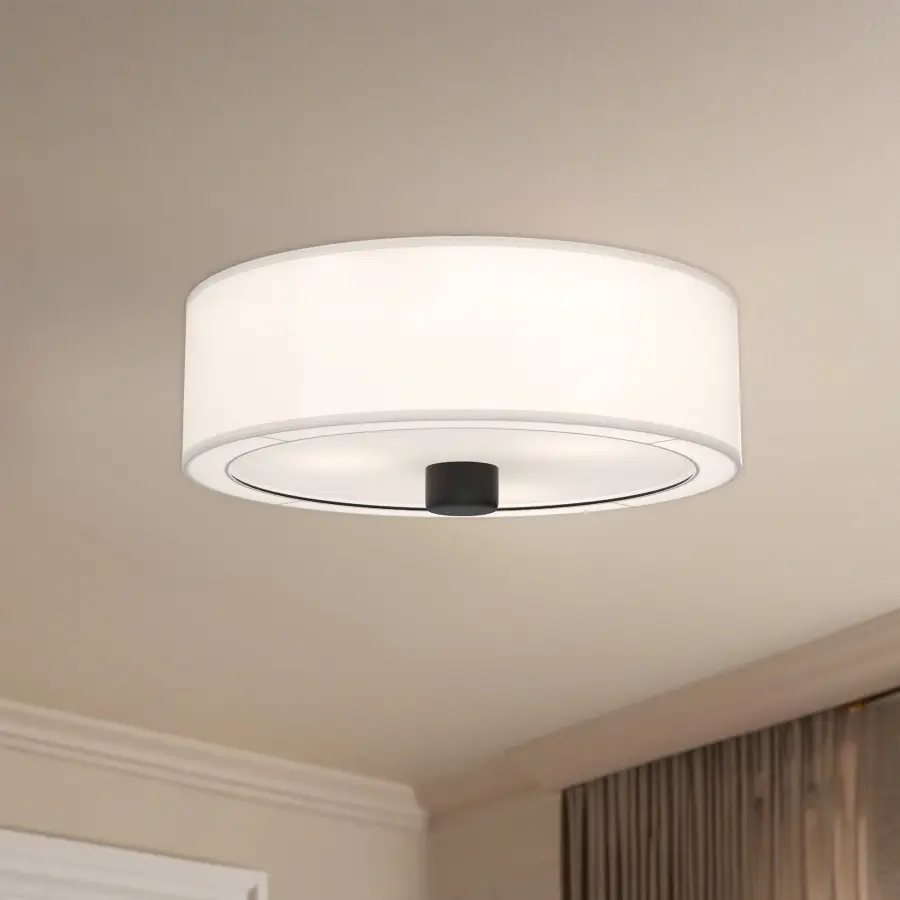 Theo 24-Inch Flush Mount in Aged Gold with White Linen Shade - Image 4