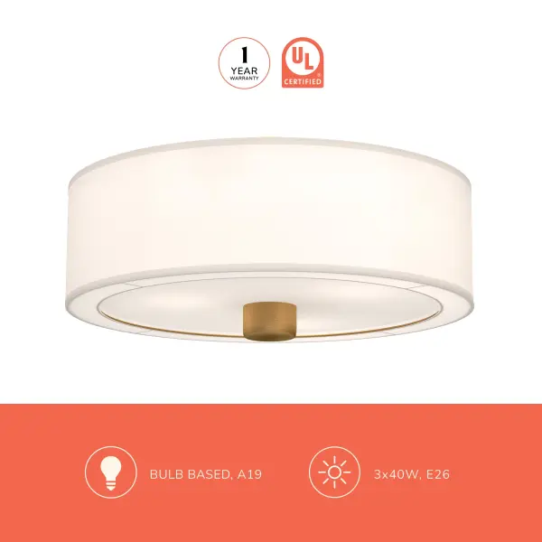 Theo 24-Inch Flush Mount in Aged Gold with White Linen Shade - Image 6