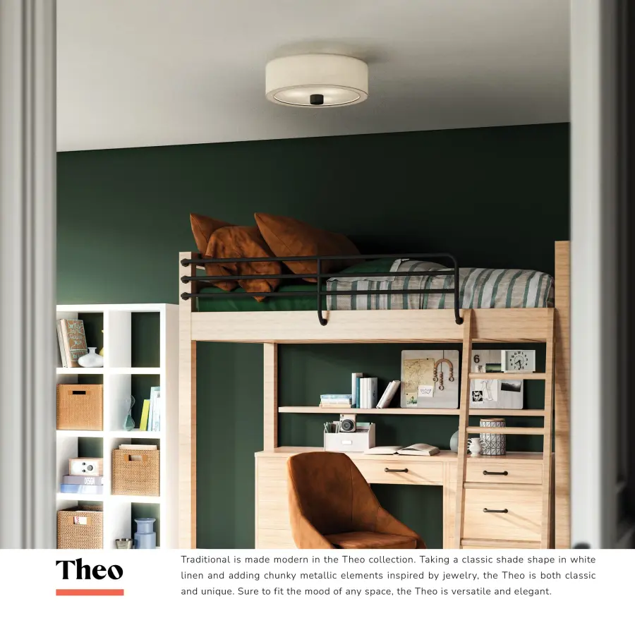 Theo 24-Inch Flush Mount in Aged Gold with White Linen Shade - Image 7